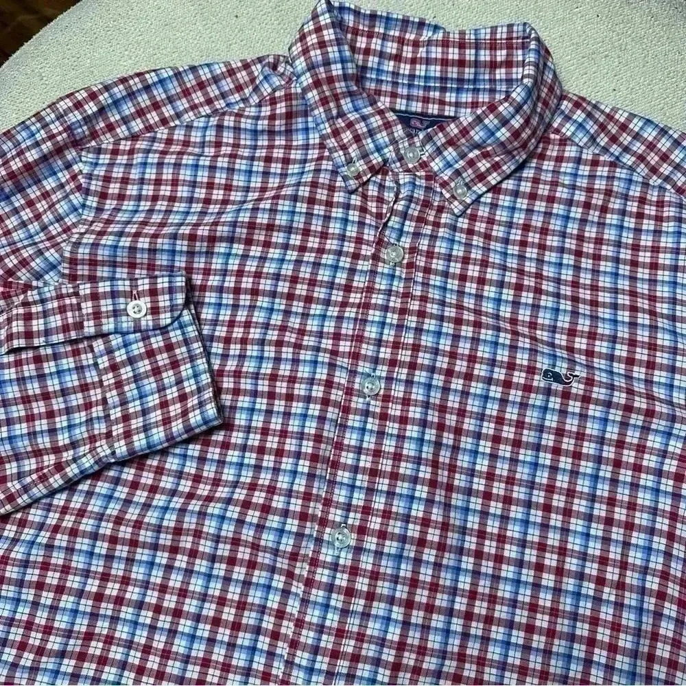 Vineyard Vines Classic Fit White Shirt plaid button down size large
